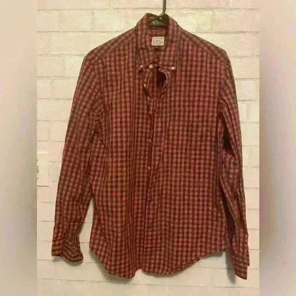J Crew secret wash red gingham organic cotton size Medium